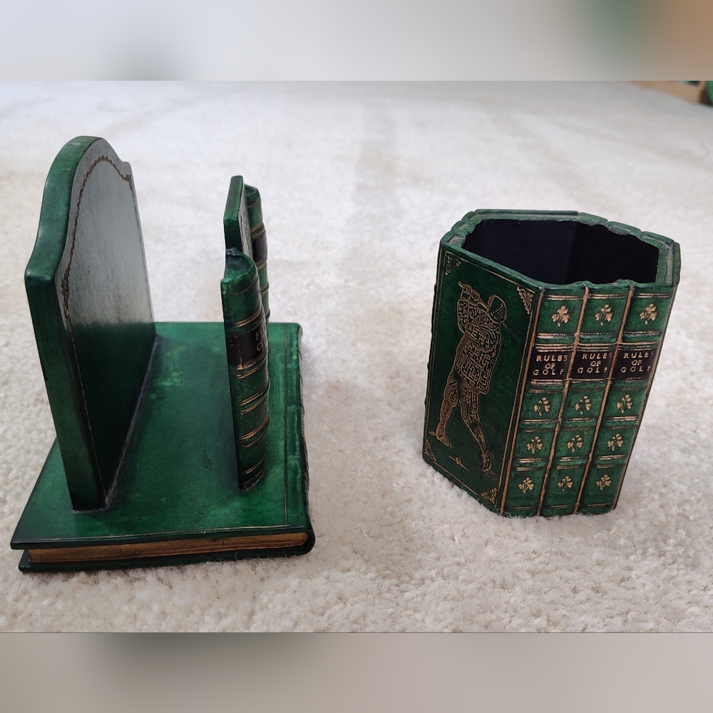 Golfer Desk Organizer Set - Pen/Pencil Holder & Letter Holder - Green/Gold - Picture 3 of 6